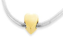 A Pandora compatible bracelet bead in sterling silver and yellow gold plating